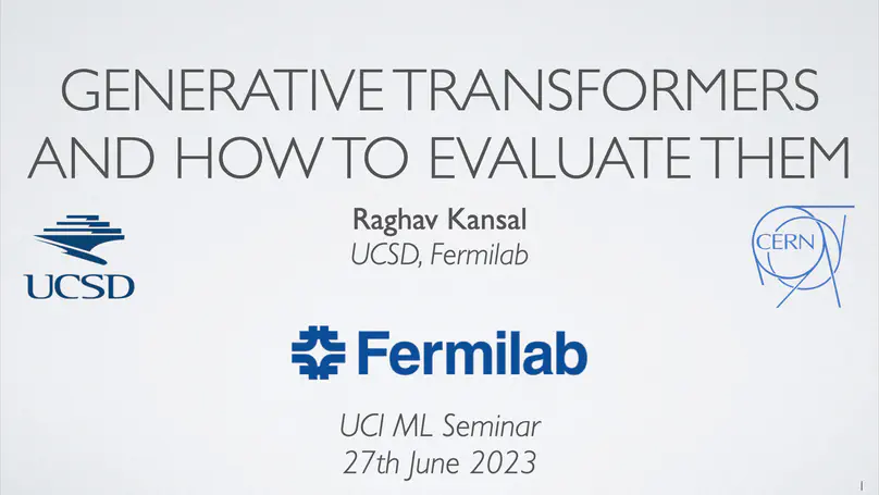 Generative transformers and how to evaluate them (+ Lorentz-equivariant networks)