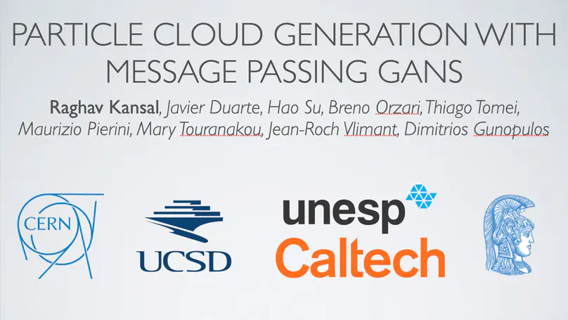 Particle Cloud Generation with Message Passing GANs