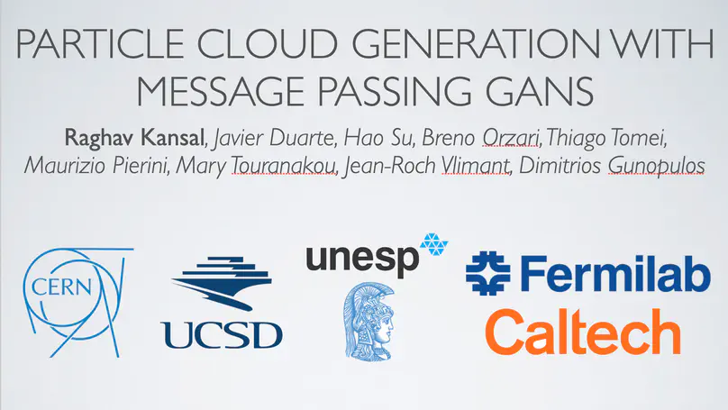 Particle Cloud Generation with Message Passing GANs